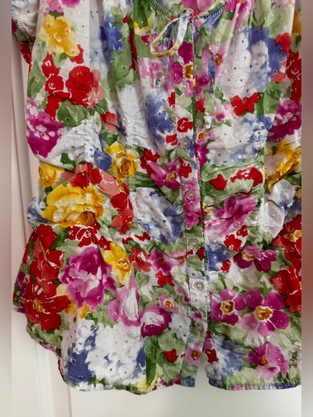 Harvé Benard Swiss Dot Blouse XL Watercolor Print Puff Sleeve Top - Picture 9 of 13